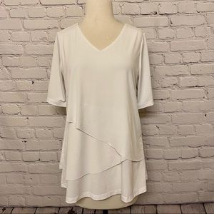 Susan Graver Liquid Knit Elbow Sleeve Tiered Tunic White Size XS New
